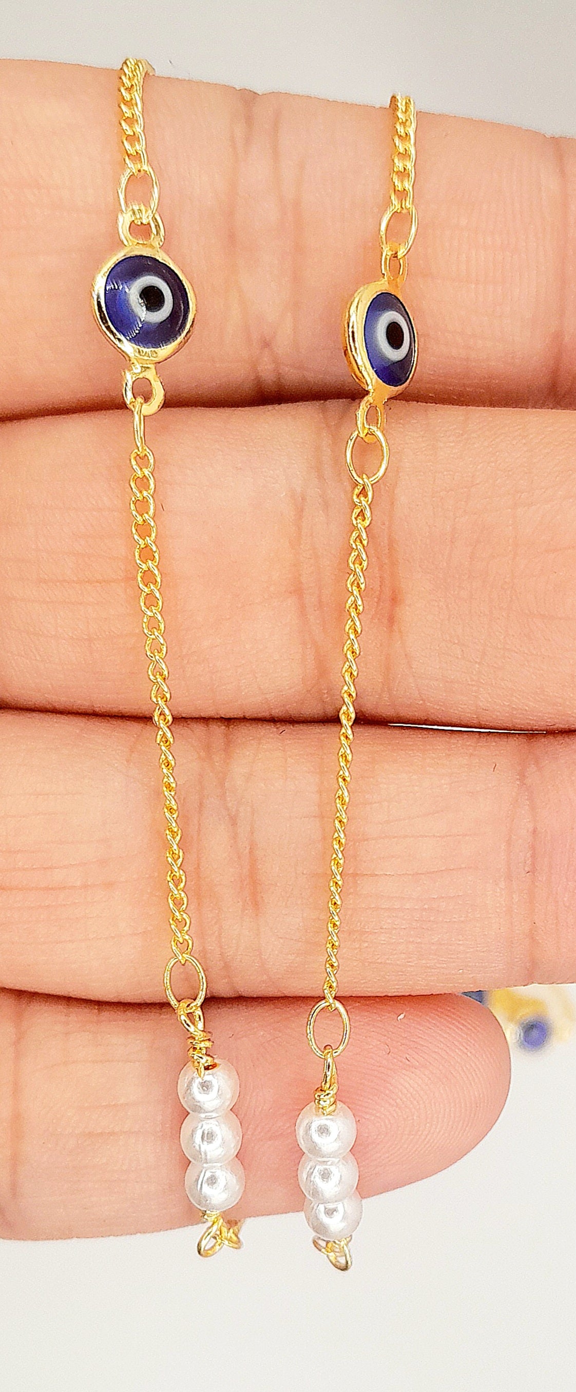 Long Layered Gold and Evil Eye Chain Necklace