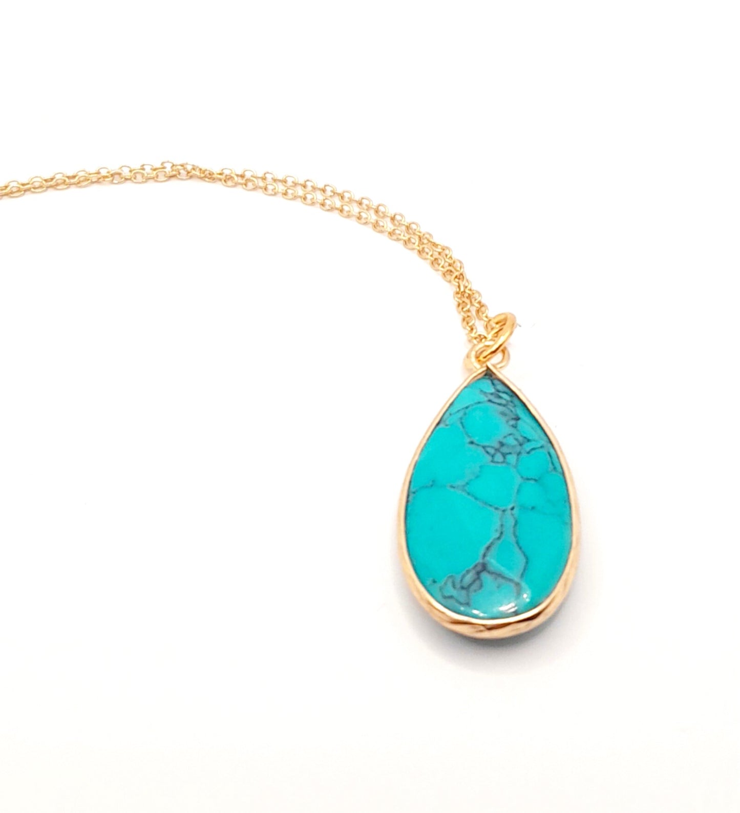Teardrop Stone Pendant Necklace (Turquoise, Purple Jade, Smoky Quartz, Moonstone)