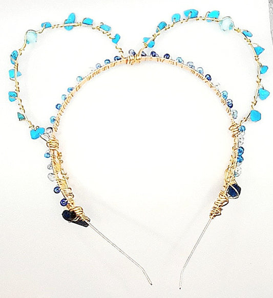 Crystal Healing: Blue Turquoise and Citrine with Bear Shaped Ears in Gold Wiring!