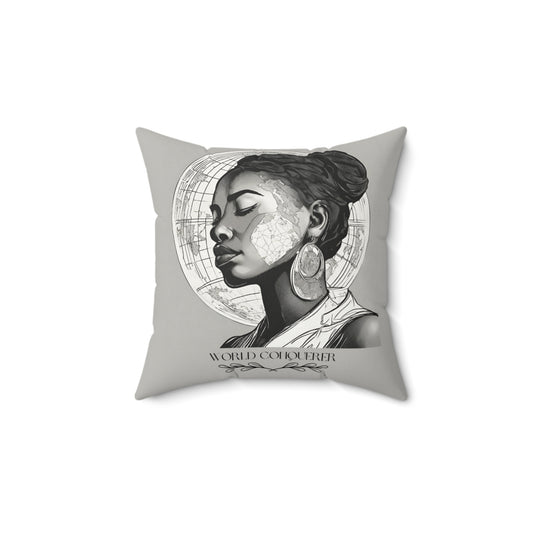 Faux Suede Square Pillow — Elegant Portrait Accent Cushion ("World Conqueror" Artwork)