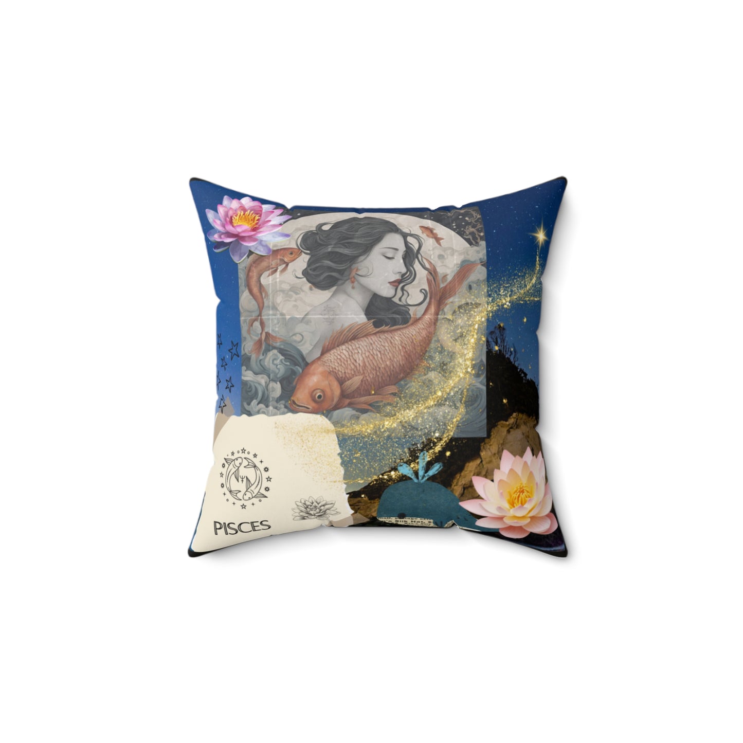 Faux Suede Square Pillow - Zodiac Pisces Comfy Pillow Front and Back Image