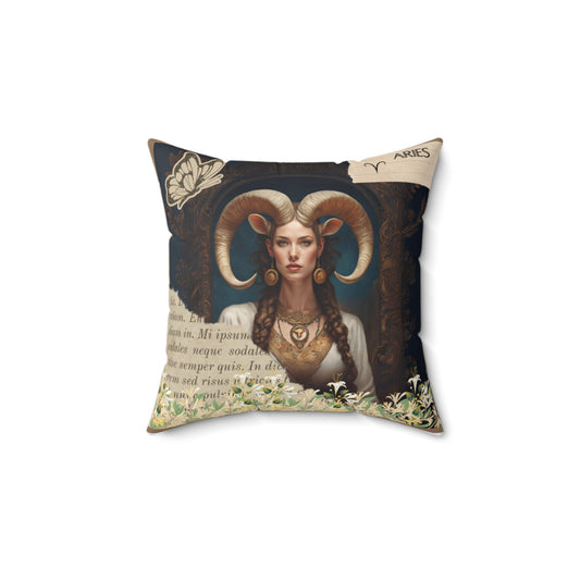 Faux Suede Square Pillow - Zodiac Aries Comfy Pillow Front and Back Image