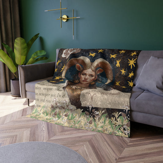 Zodiac Aries Luxury Crushed Velvet Blanket