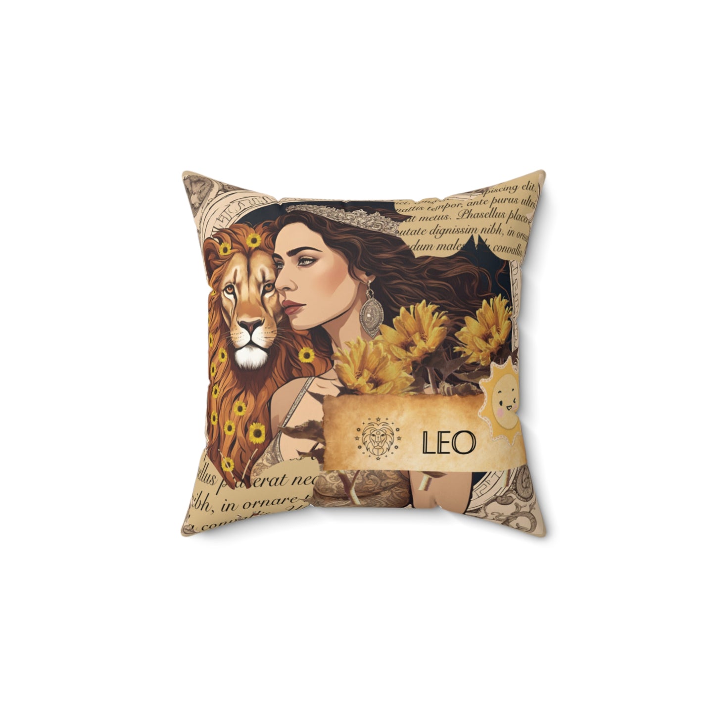 Faux Suede Square Pillow - Zodiac Leo Comfy Pillow Front and Back Image