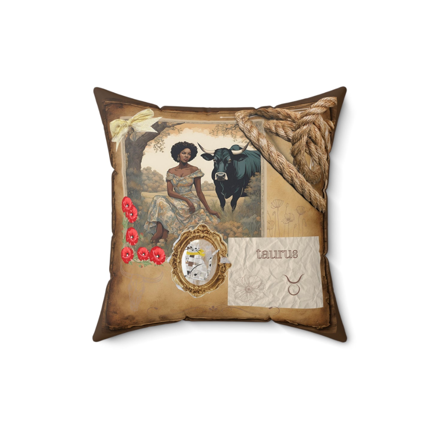 Zodiac Taurus Faux Suede Square Pillow