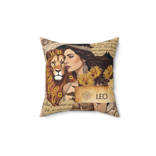 Faux Suede Square Pillow - Zodiac Leo Comfy Pillow Front and Back Image