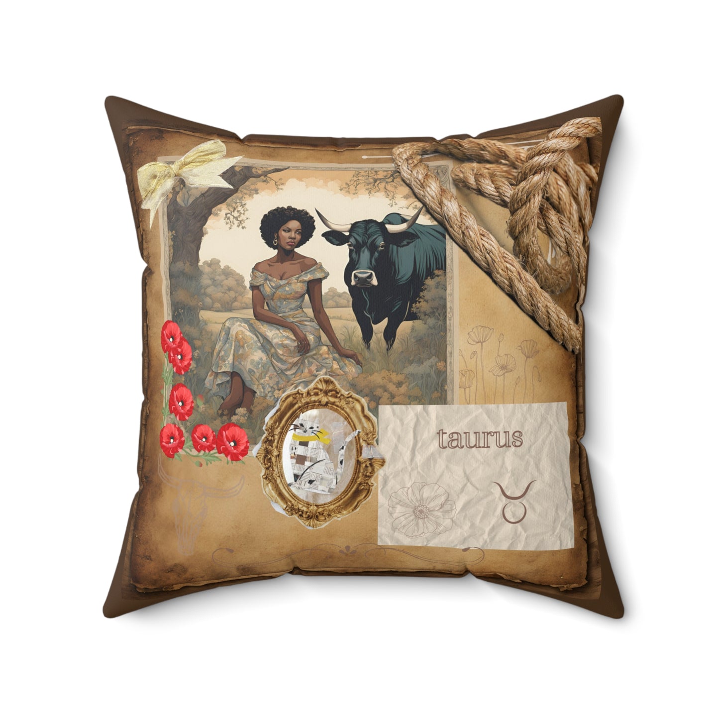 Zodiac Taurus Faux Suede Square Pillow