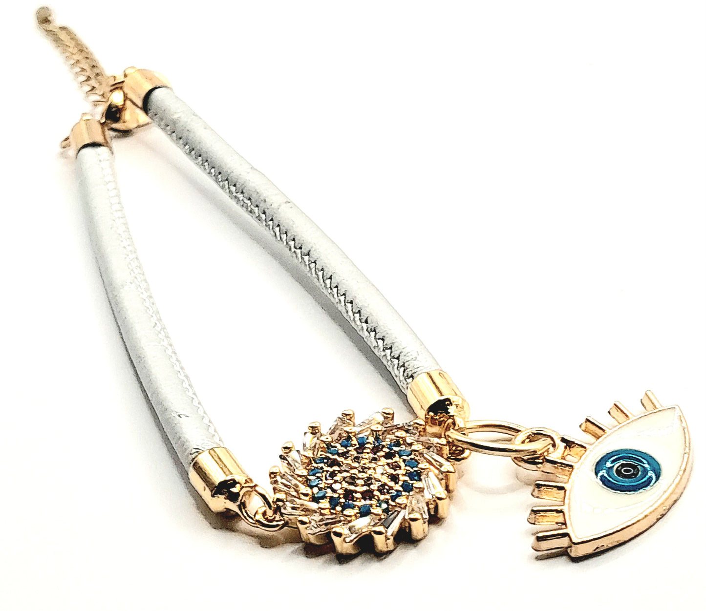 Wheel of Fortune and Evil Eye Silver Strap Bracelet