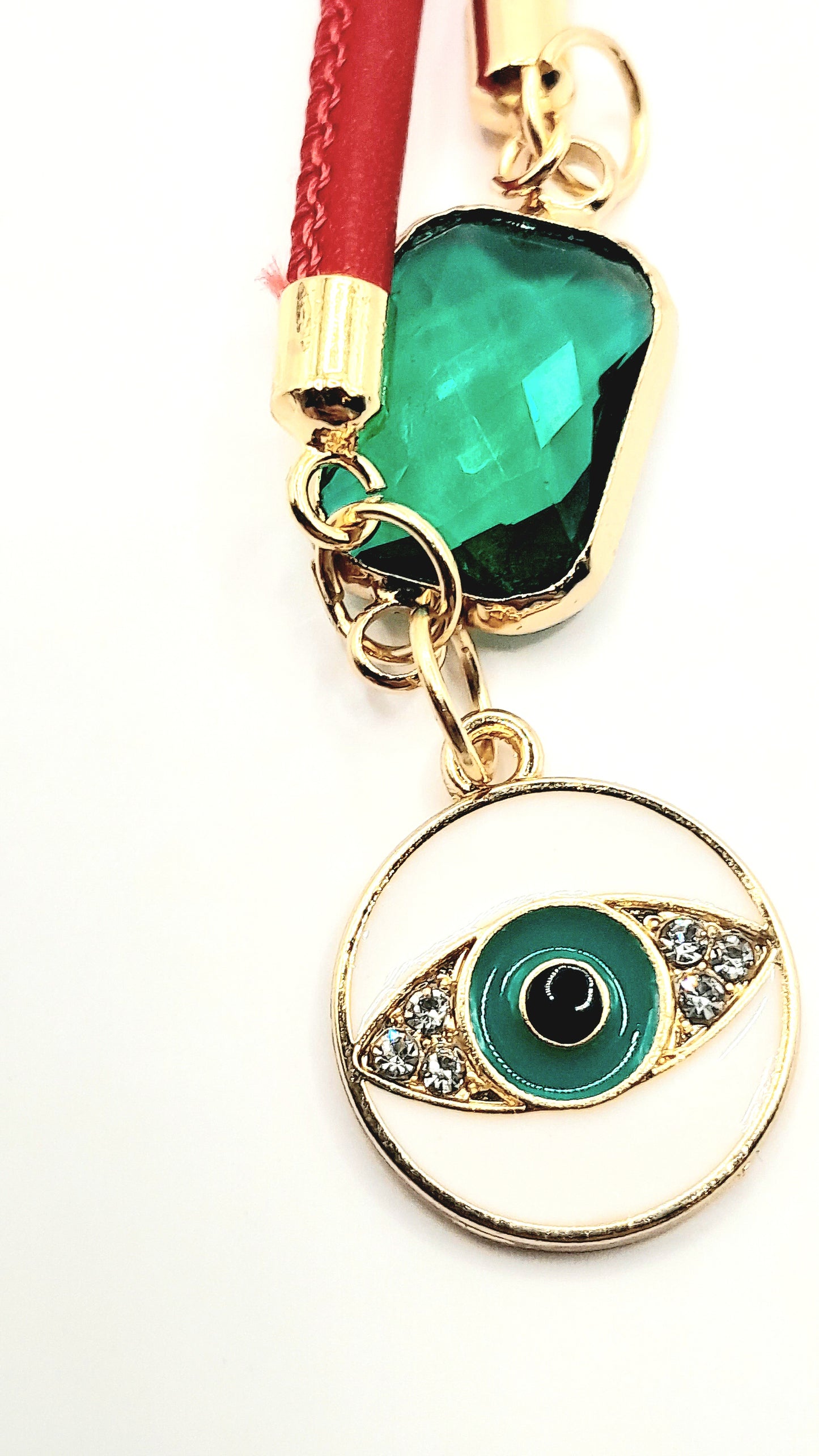 Green Gemstone with Evil Eye Adjustable Bracelet