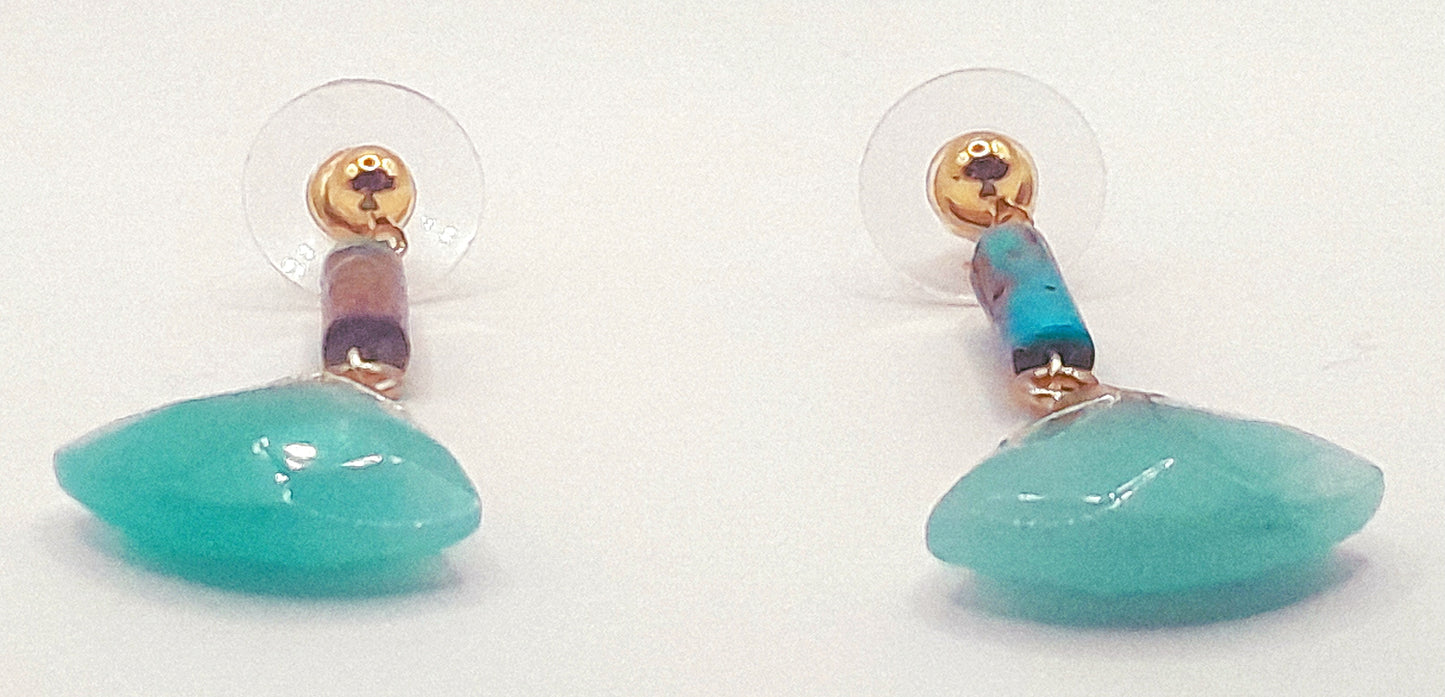 Beautiful Blooms & Ocean Blues: Agate Stone Earrings Set on 18K Gold Plated Studs