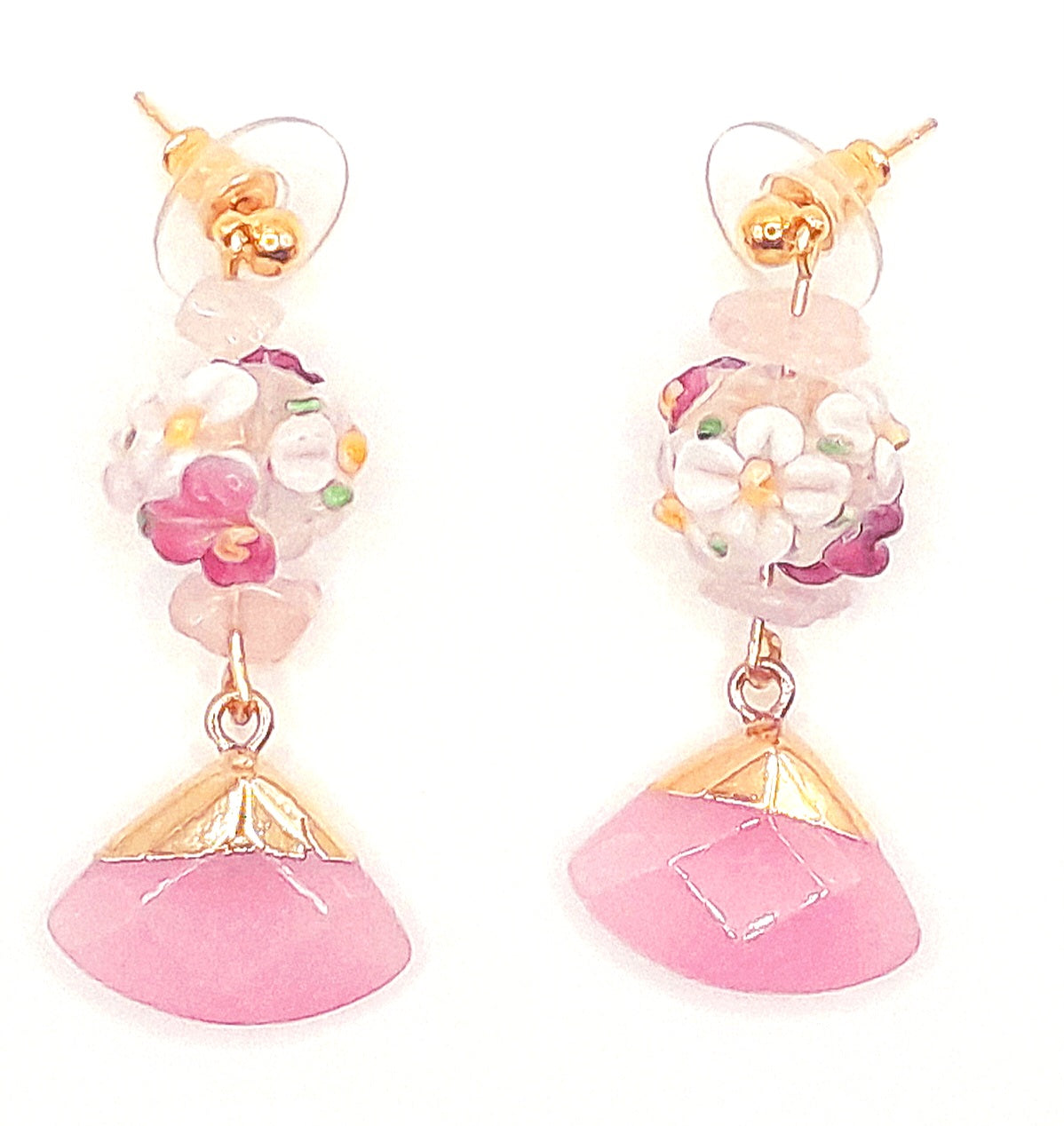Beautiful Blooms & Ocean Blues: Agate Stone Earrings Set on 18K Gold Plated Studs