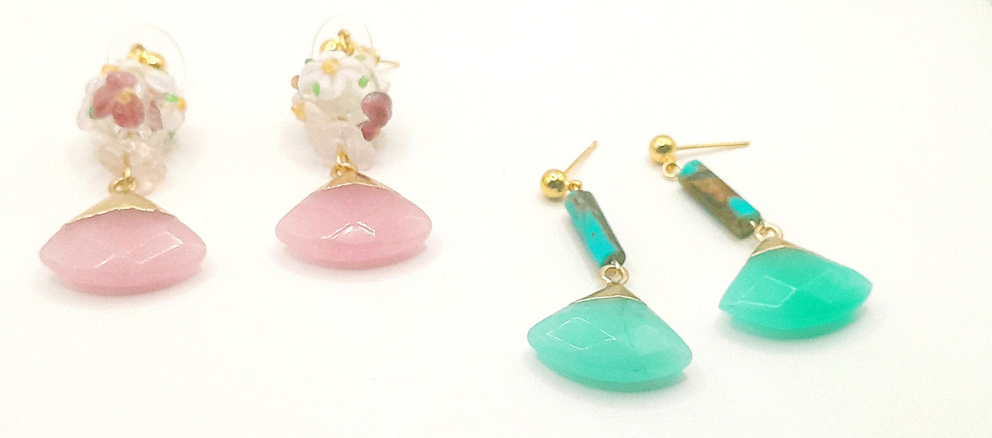 Beautiful Blooms & Ocean Blues: Agate Stone Earrings Set on 18K Gold Plated Studs