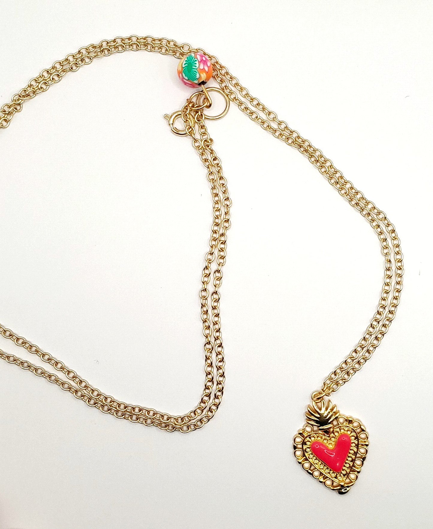 Piece of My Heart Necklace - Enamel Heart Charm on Gold Chain