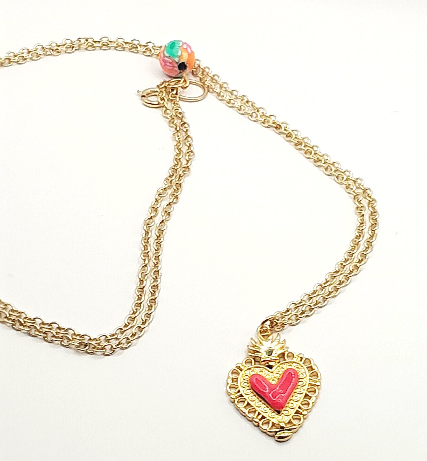 Piece of My Heart Necklace - Enamel Heart Charm on Gold Chain