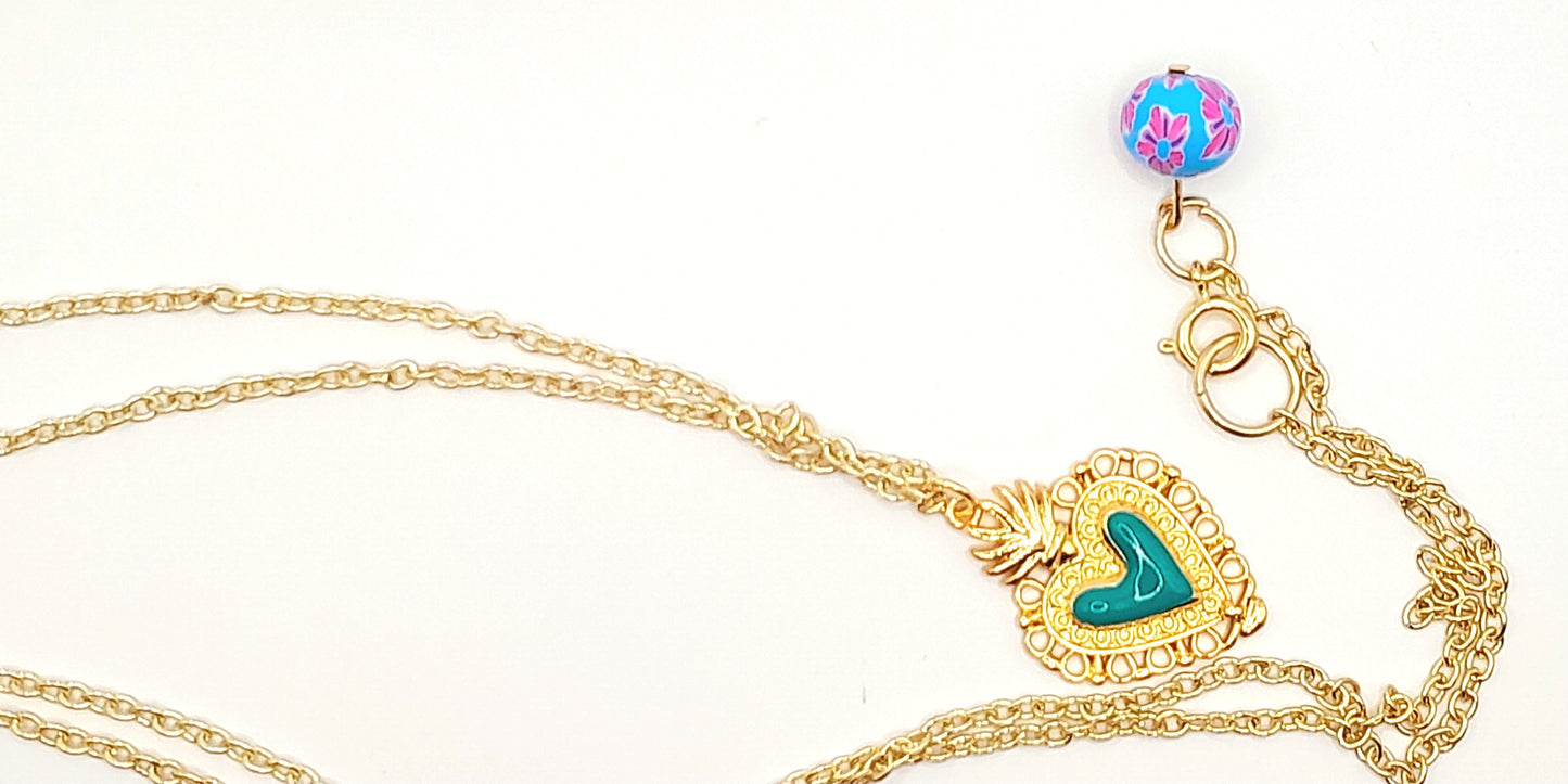 Piece of My Heart Necklace - Enamel Heart Charm on Gold Chain