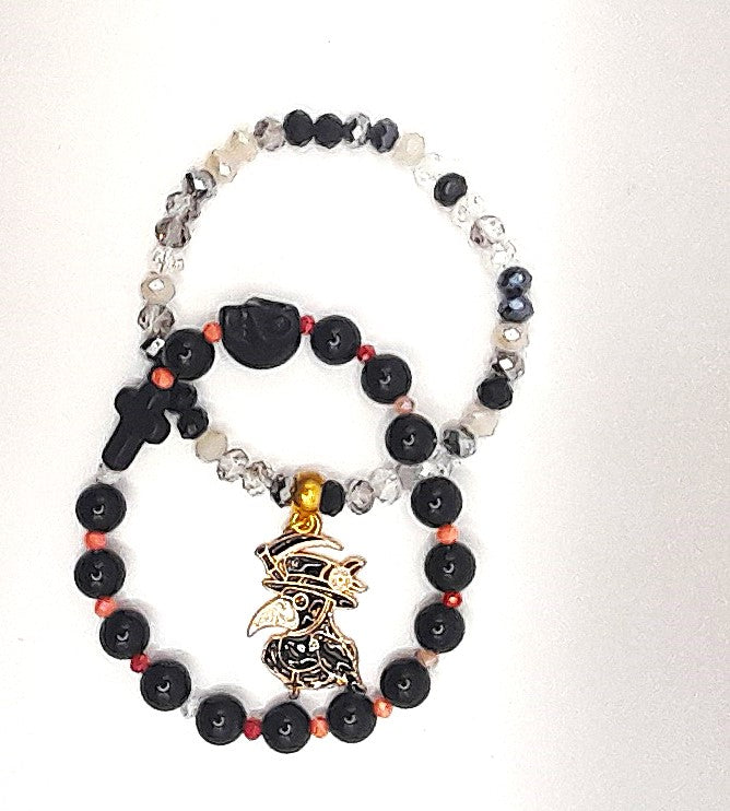 Raven & Plague-Themed Beaded Bracelet Set