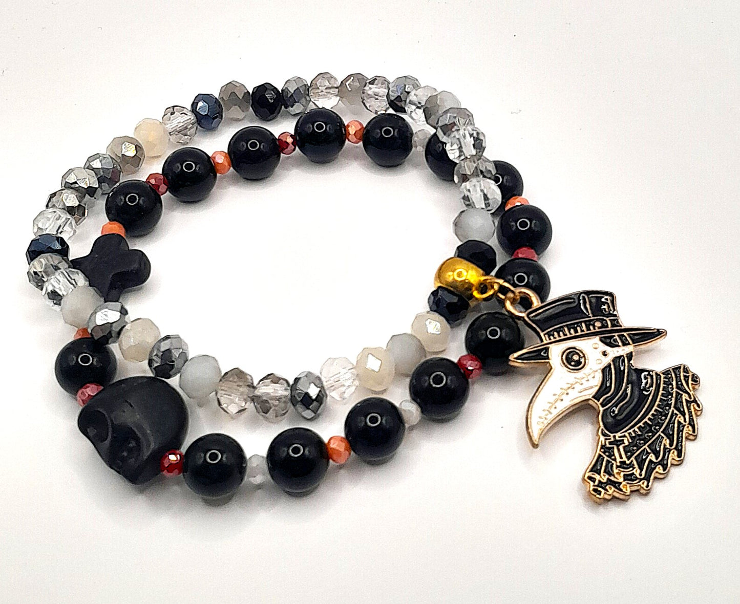 Raven & Plague-Themed Beaded Bracelet Set