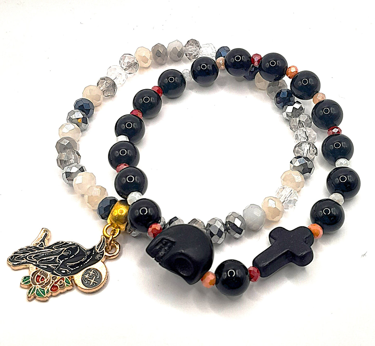 Raven & Plague-Themed Beaded Bracelet Set