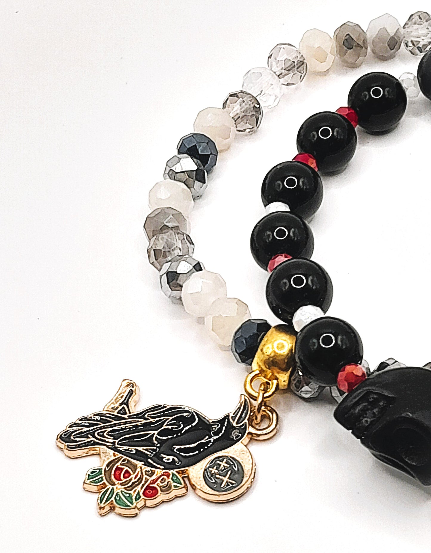 Raven & Plague-Themed Beaded Bracelet Set