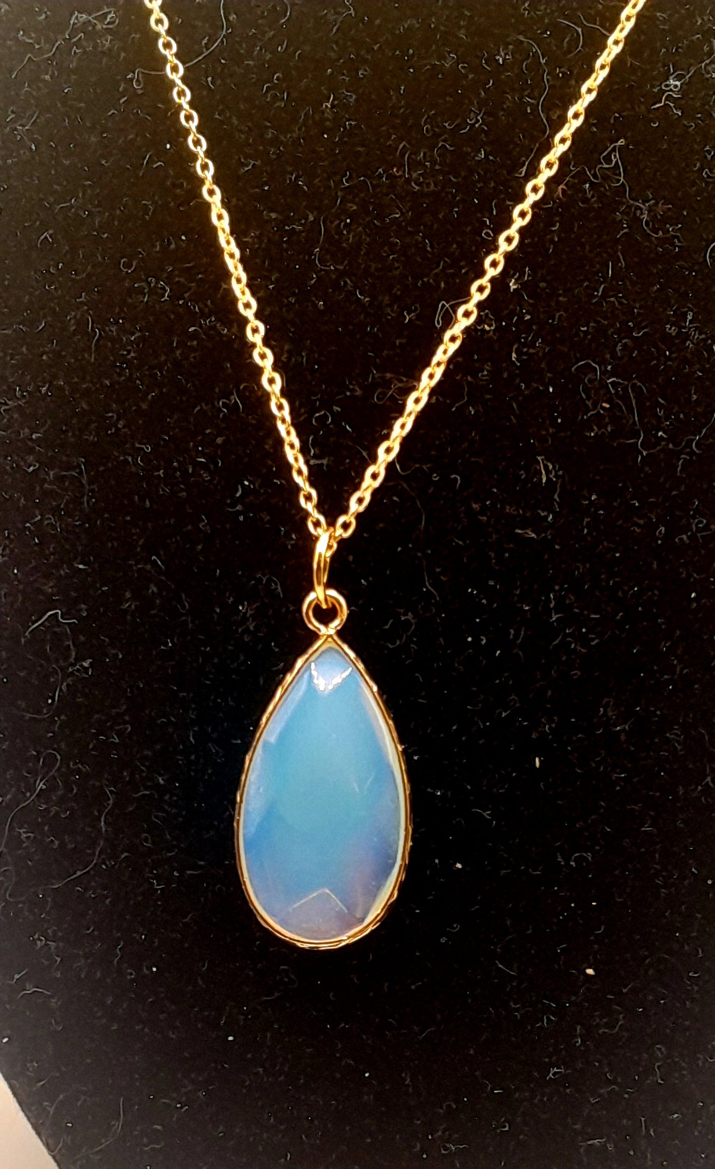 Teardrop Stone Pendant Necklace (Turquoise, Purple Jade, Smoky Quartz, Moonstone)