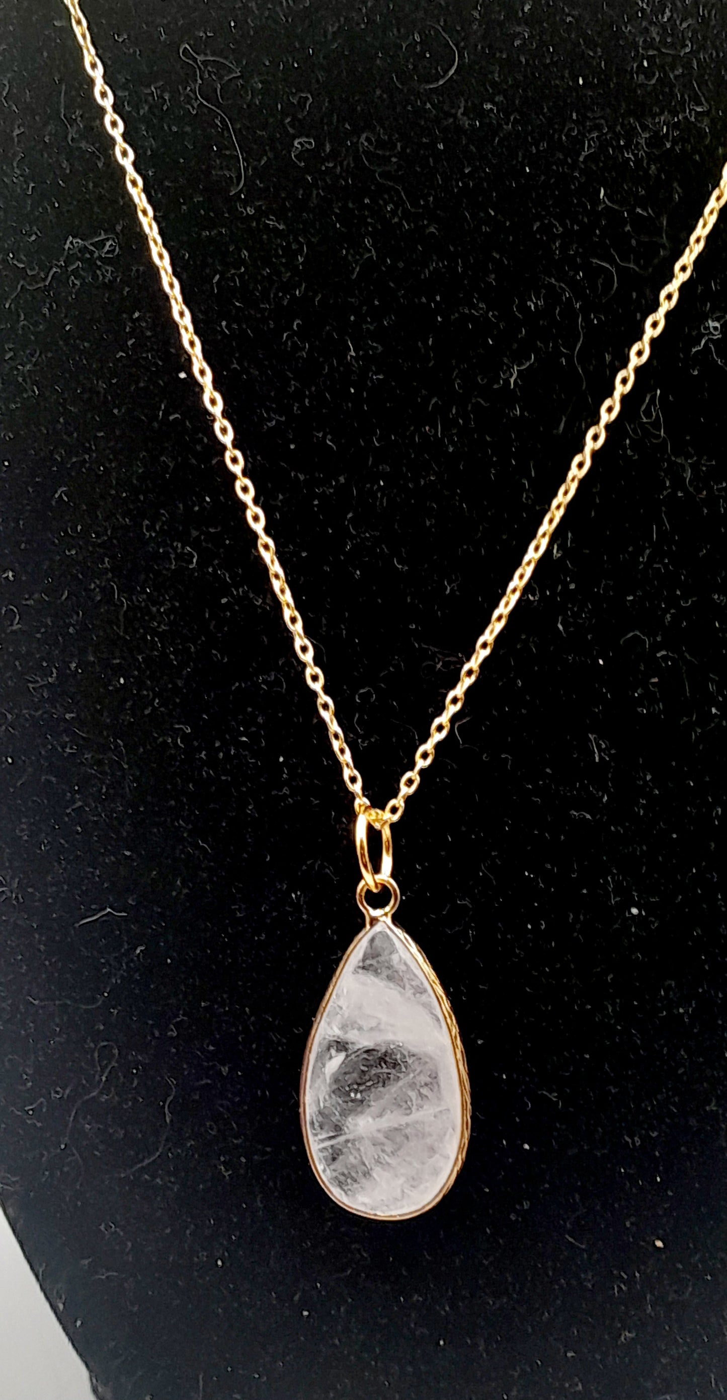 Teardrop Stone Pendant Necklace (Turquoise, Purple Jade, Smoky Quartz, Moonstone)