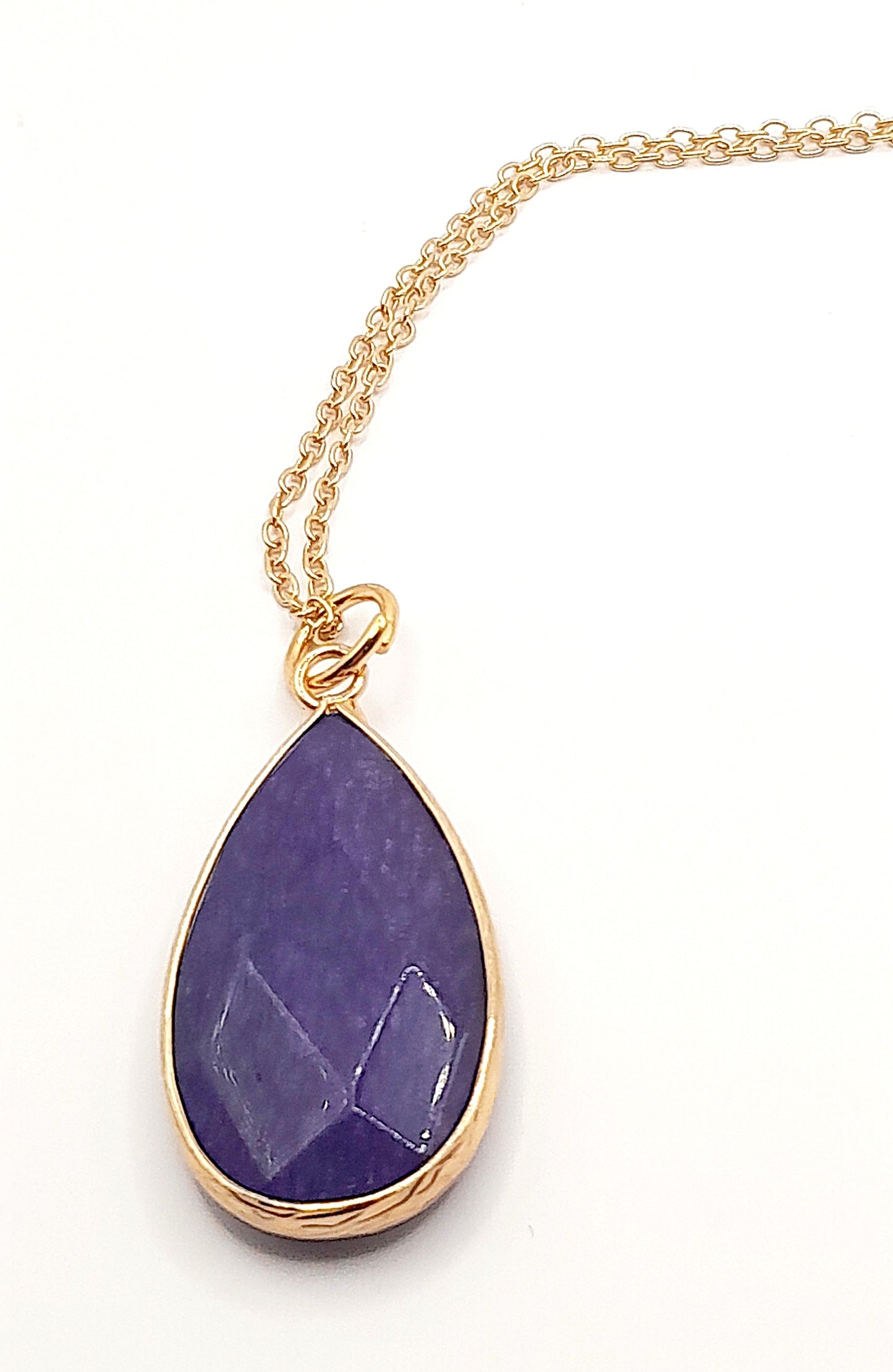 Teardrop Stone Pendant Necklace (Turquoise, Purple Jade, Smoky Quartz, Moonstone)