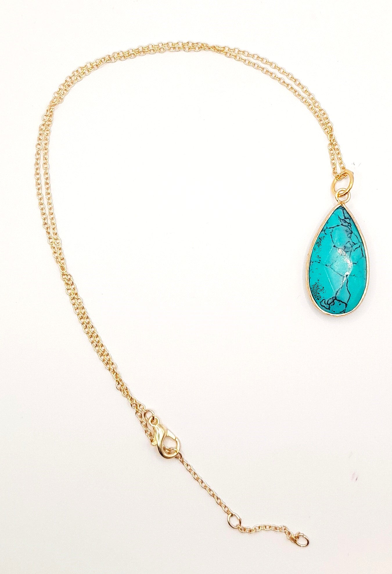 Teardrop Stone Pendant Necklace (Turquoise, Purple Jade, Smoky Quartz, Moonstone)