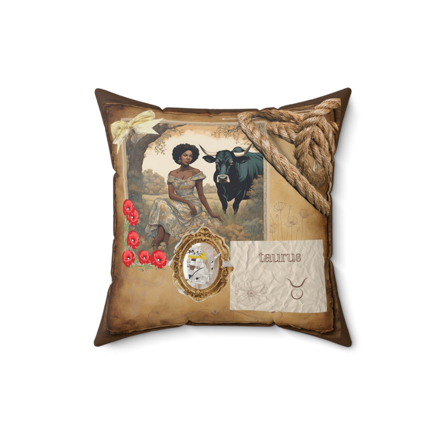 Zodiac Taurus Faux Suede Square Pillow