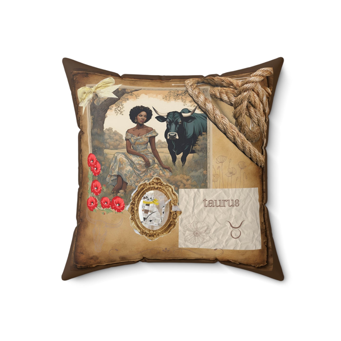 Zodiac Taurus Faux Suede Square Pillow