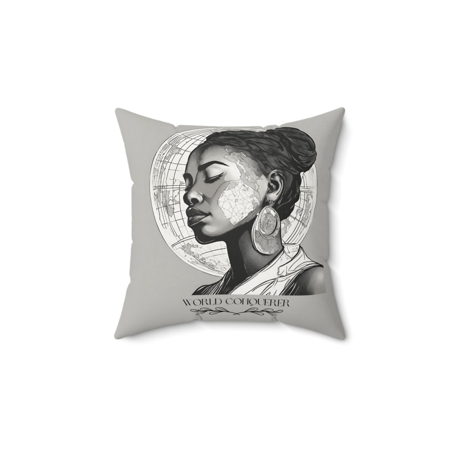 Faux Suede Square Pillow — Elegant Portrait Accent Cushion ("World Conqueror" Artwork)