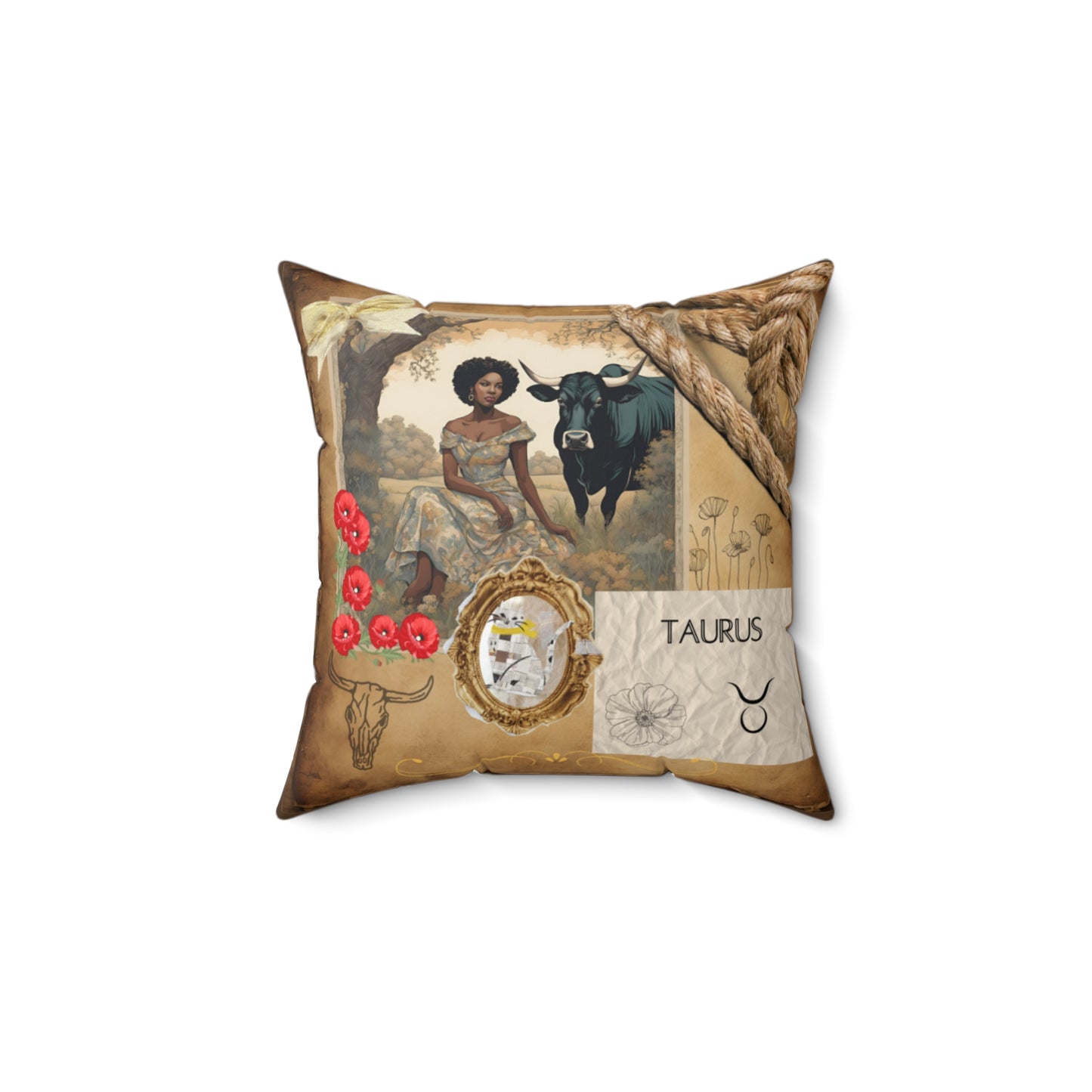 Faux Suede Square Pillow - Zodiac Taurus Comfy Pillow Front and Back Image