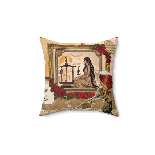 Faux Suede Square Pillow - Zodiac Libra Comfy Pillow Front and Back Image