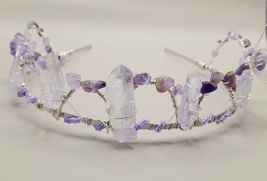 Violet - Amethyst and Lilac Beaded Silver Headband