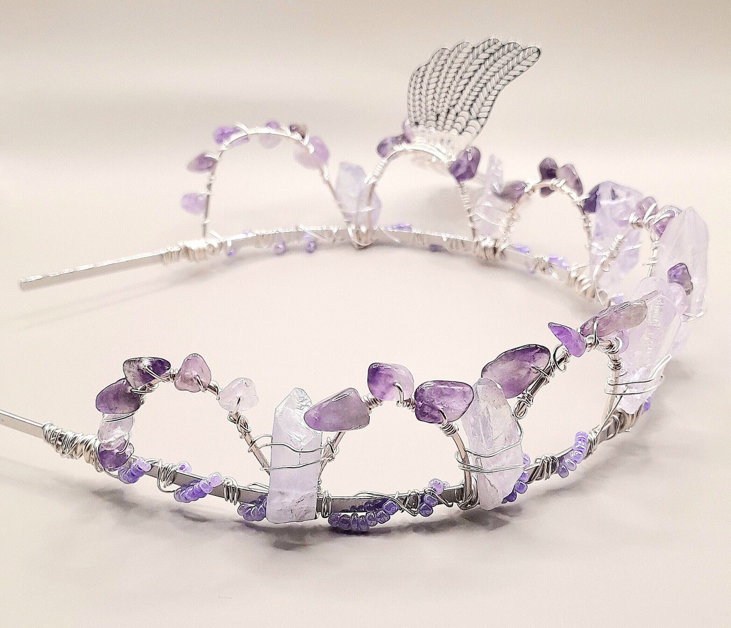 Violet - Amethyst and Lilac Beaded Silver Headband