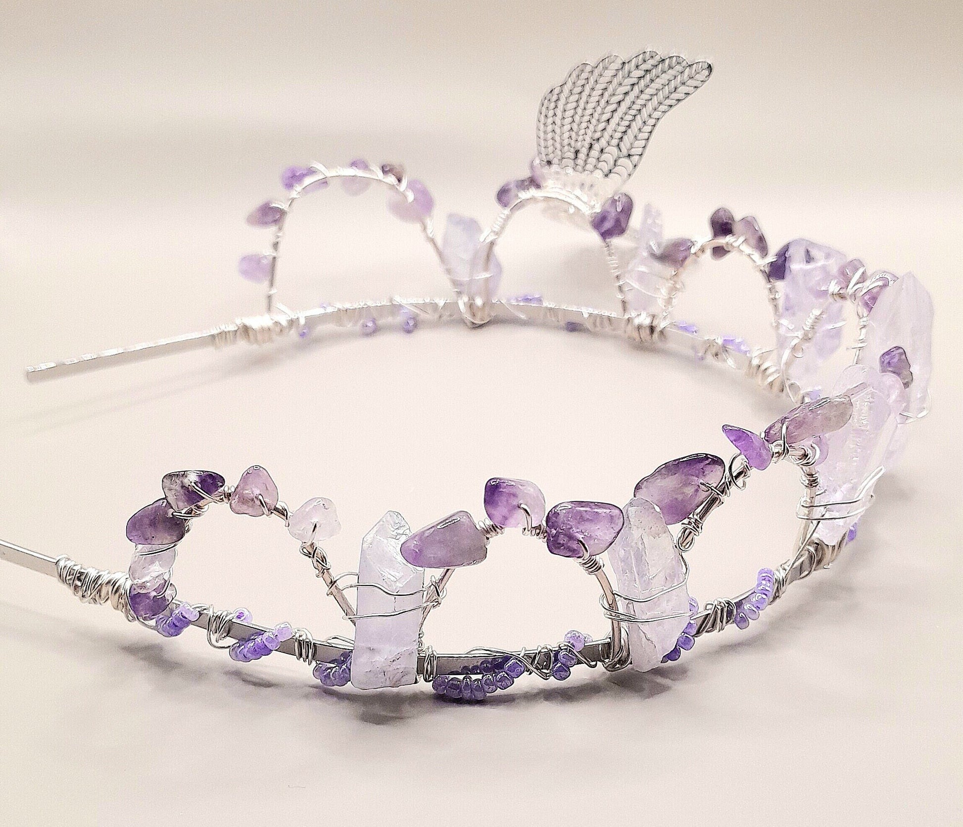 Violet - Amethyst and Lilac Beaded Silver Headband