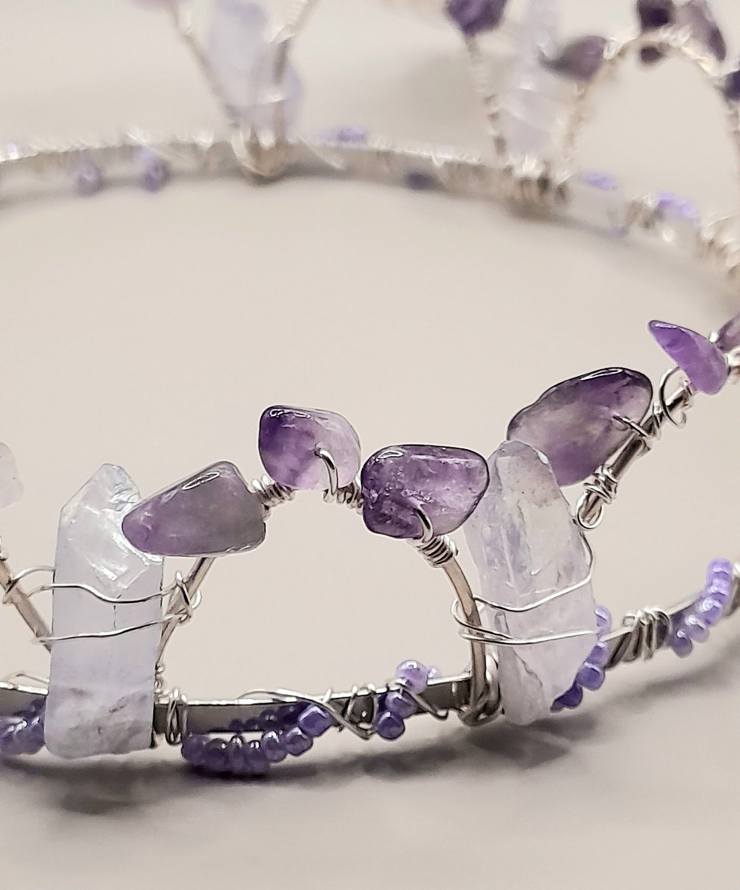 Violet - Amethyst and Lilac Beaded Silver Headband